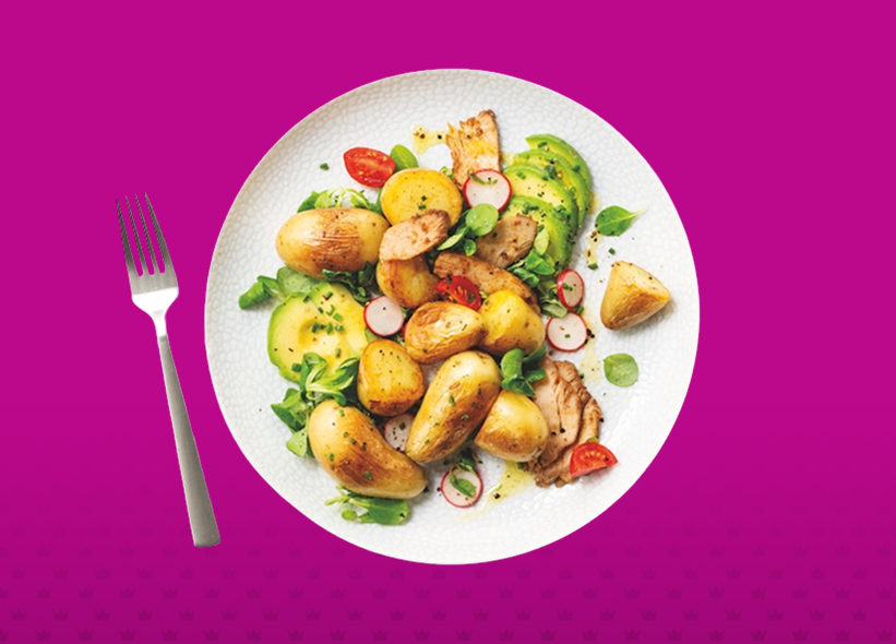 Aardappelsalade met avocado, radijs en veldsla