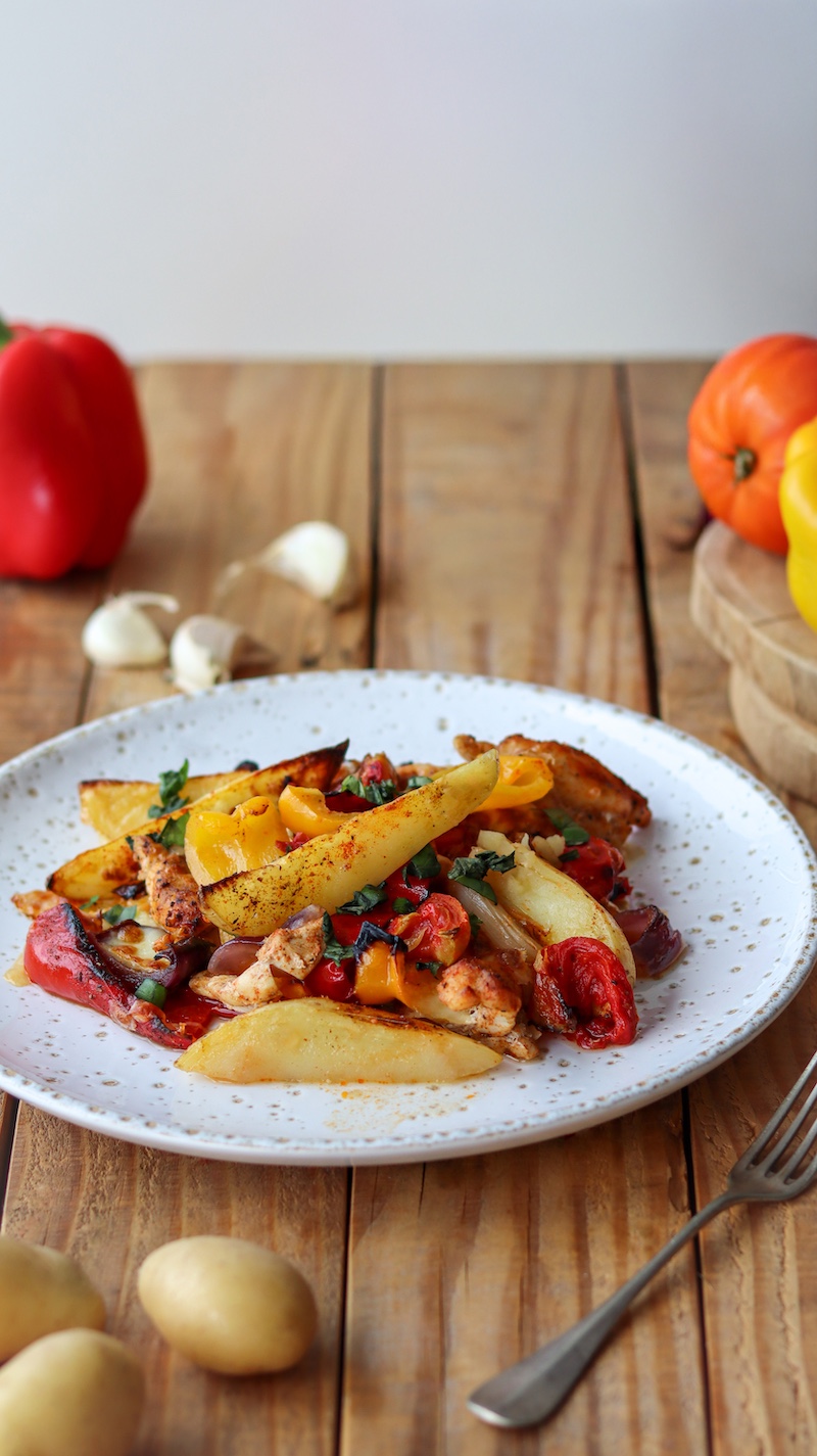 Ovenschotel met aardappelen, kip en groenten