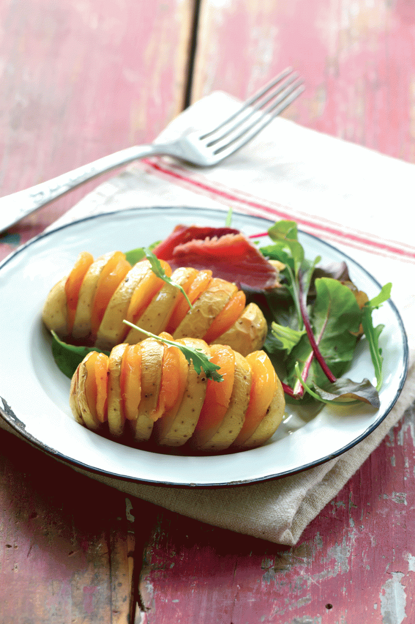 Suédoise de pommes de terre, abricots secs confits aux épices du Maroc